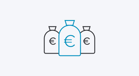 Icon ein blauer Geldsack und zwei schwarze