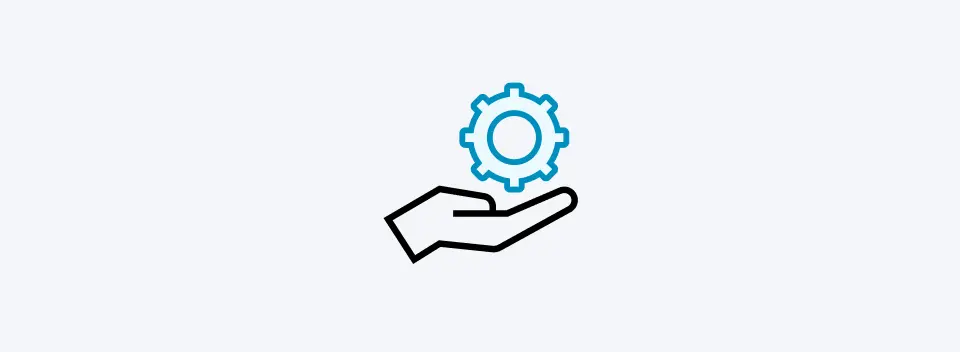 Icon aufhaltende Hand mit blauem Zahnrad darüber