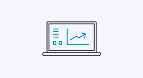Icon Laptop mit Tradingstools auf dem Bildschirm