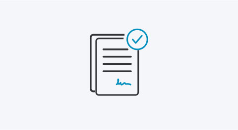 Icon Dokumente mit einem blauen Bestätigungshaken
