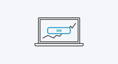 Icon Laptop mit einer ausgefüllten Eingabemaske und einem blauen Bestätigungsbutton