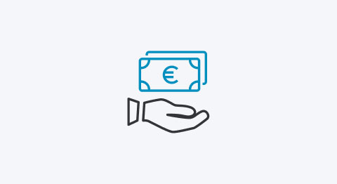 Icon aufhaltende Hand mit Scheinen oben drüber