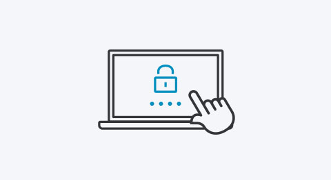 Icon Laptop mit Sicherheitssymbol in blau 