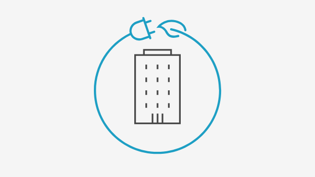 Icon Gebäude und drum herum blauer Kreis